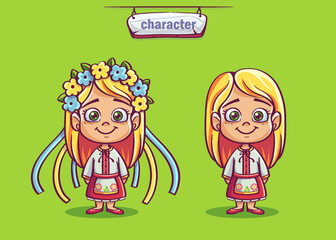 Vector background illustration set of girl for Ukrainian village