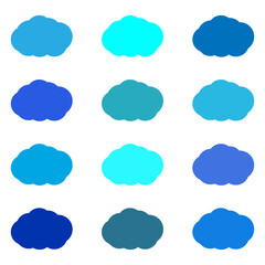 Set of gradient colored clouds in shades of blue	