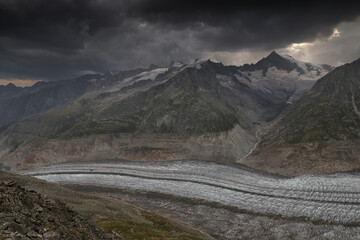Aletsch glacier near Eiger, Moench and Jungfrau - glacier in the Swiss Alps	