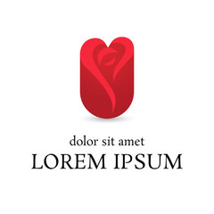 red pink rose vector logo design template, heart icon, curve floral abstract sign, vector illustration