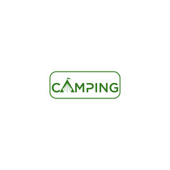 vector camping emblem. outdoor activity symbol with grunge texture on mountain landscape background