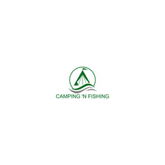 vector camping emblem. outdoor activity symbol with grunge texture on mountain landscape background