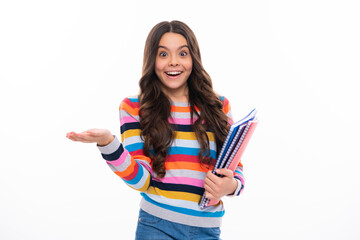 Back to school. Portrait of teenage school girl with books. Children school and education concept....
