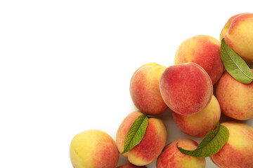 Fototapeta na wymiar Peach fruit isolated on white background. Peach clipping path.