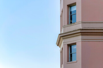 Bay windows exterior with reflective glass panes in San Francisco, California