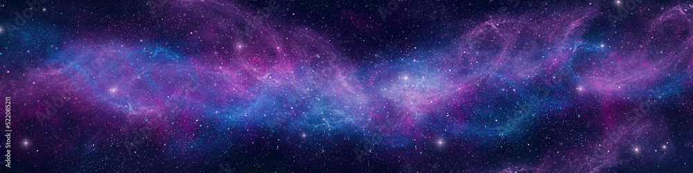 Wall mural nebula and stars in night sky web banner. space background.