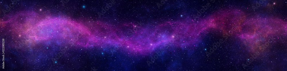 Wall mural nebula and stars in night sky web banner. space background.