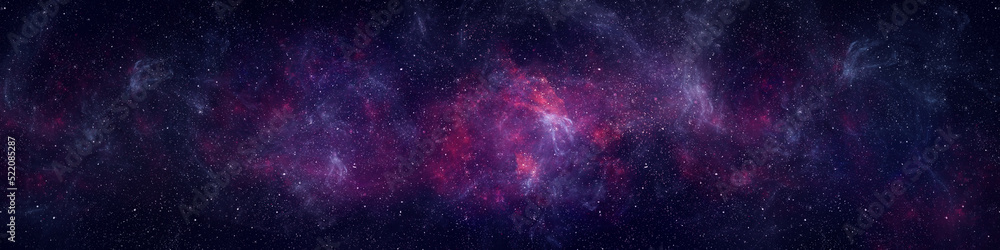 Wall mural nebula and stars in night sky web banner. space background.
