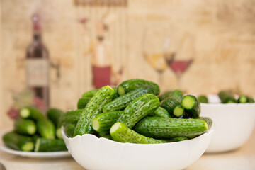 Homemade organic cucumbers lying in a plate