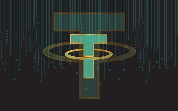 the tether virtual currency logo. 3d illustrations. editorial image.