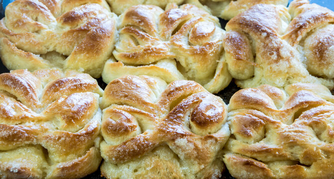 Freshly baked homemade buns, made by hand.