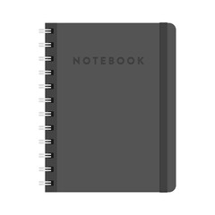 Grey Hardcover Notebook with Elastic Closure Band Isolated on White Background