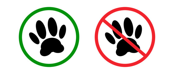 Animals allowed and prohibited. Pet allowed and pet not allowed icon set. Vectors.