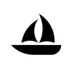 Yacht silhouette icon with fluttering flag. Vector.