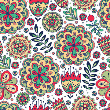 Indian flower paisley pattern outline hand drawn vector. Floral ethnic