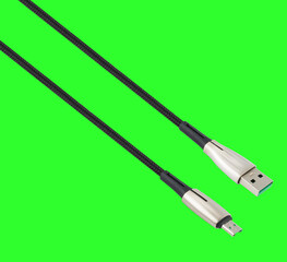 cable with USB and micro USB connector, on a green background