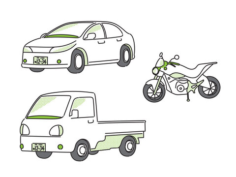 普通乗用車・中型車・二輪車のイラストセット