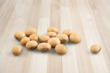 Soybean set on a pile of soybeans on the desk, food