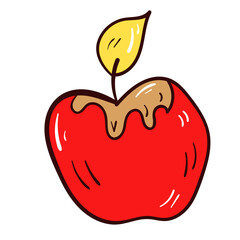 Colourful apple candle with fire. Wax light. Vector icon on white background.