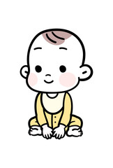 お座りする赤ちゃんの表情　ほほえみ　ベクターイラスト素材