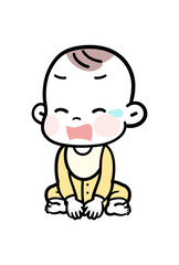 お座りする赤ちゃんの表情　泣く　ベクターイラスト素材