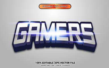 Gamers silver blue shiny 3d text effect editable template design modern futuristic font
