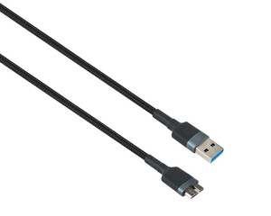 cable with USB and Micro-B connector, on white background