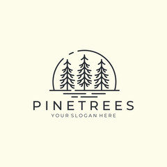 pine tree with line and emblem style logo icon template design.australian, austrian, plant vector illustration