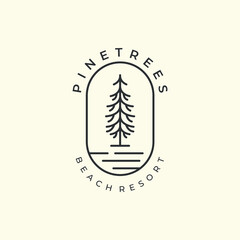 pine tree with line and emblem style logo icon template design. penderosa vector illustration