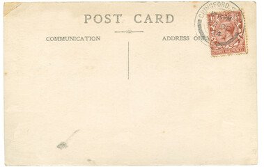 Early 1900's torn and creased vintage post card, postmarked with stamp