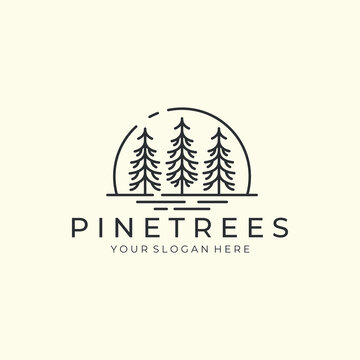 Pine Tree With Line And Emblem Style Logo Icon Template Design.australian, Austrian, Plant Vector Illustration