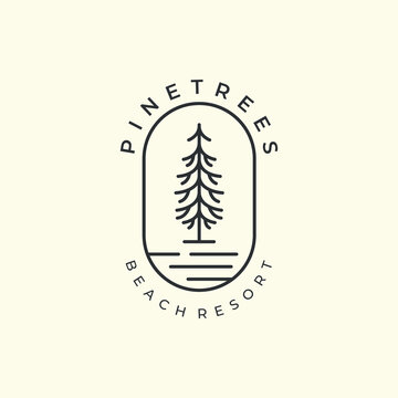 pine tree with line and emblem style logo icon template design. penderosa vector illustration