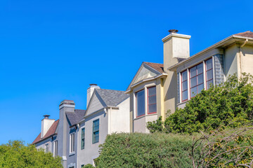 Shrubs at the front of the houses against the sky at San Francisco, California