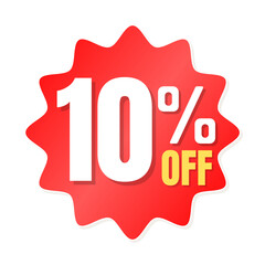 10% percent off(offer), shop now, red and yellow 3D super discount sticker, sale. vector illustration, Ten
