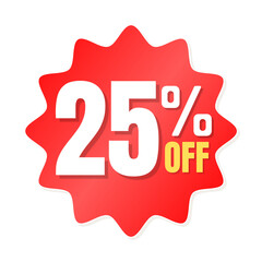 25% percent off(offer), shop now, red and yellow 3D super discount sticker, sale. vector illustration, Twenty-five 