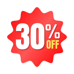 30% percent off(offer), shop now, red and yellow 3D super discount sticker, sale. vector illustration, Thirty 