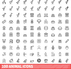 100 animal icons set. Outline illustration of 100 animal icons vector set isolated on white background