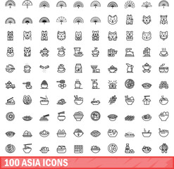 100 asia icons set. Outline illustration of 100 asia icons vector set isolated on white background