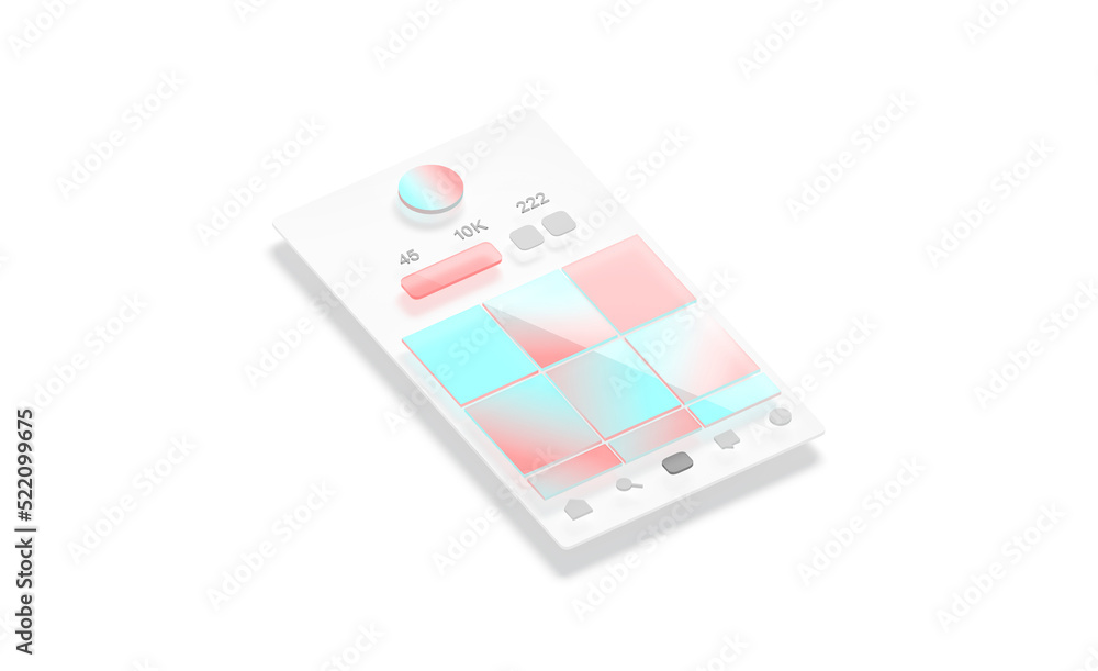Poster content grid profile or account interface frame mockup, side view