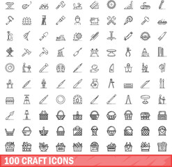 100 craft icons set. Outline illustration of 100 craft icons vector set isolated on white background