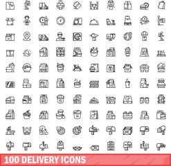 100 delivery icons set. Outline illustration of 100 delivery icons vector set isolated on white background