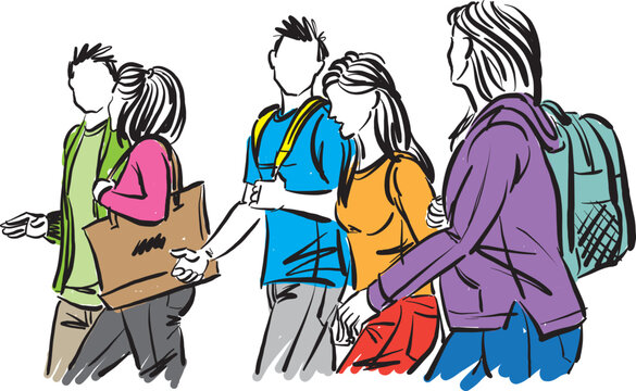 group of college students together back to school concept vector illustration