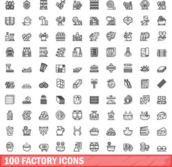 100 factory icons set. Outline illustration of 100 factory icons vector set isolated on white background