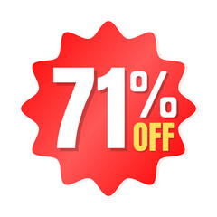 71% percent off(offer), shop now, red and yellow 3D super discount sticker, sale. vector illustration, Seventy-one