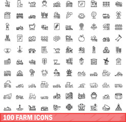 100 farm icons set. Outline illustration of 100 farm icons vector set isolated on white background