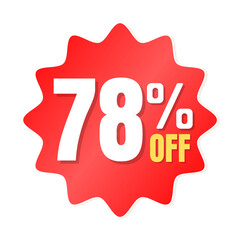 78% percent off(offer), shop now, red and yellow 3D super discount sticker, sale. vector illustration, Seventy-eight 