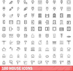 100 house icons set. Outline illustration of 100 house icons vector set isolated on white background