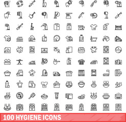 Obraz na płótnie Canvas 100 hygiene icons set. Outline illustration of 100 hygiene icons vector set isolated on white background