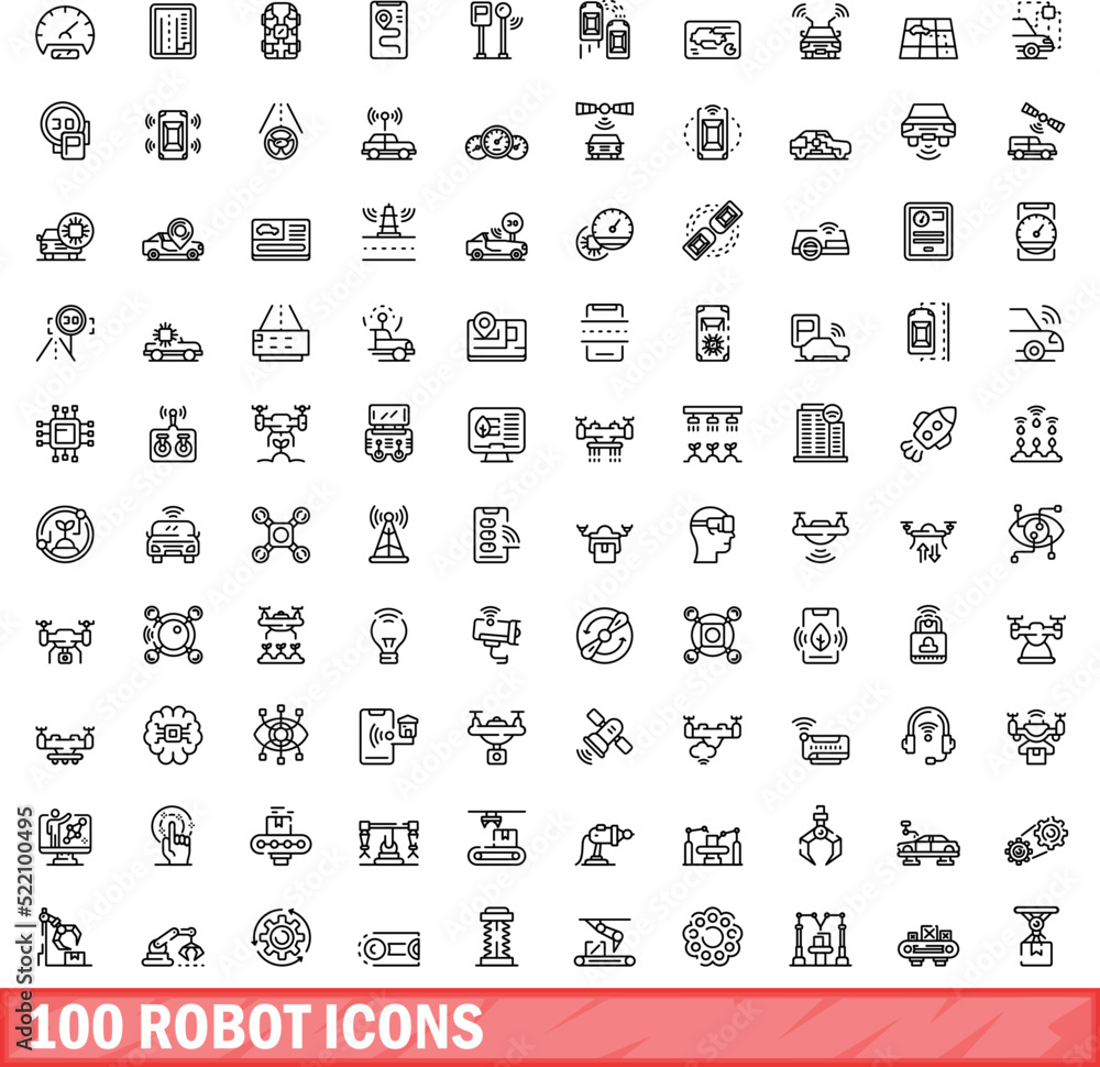 Aufkleber 100 robot icons set. outline illustration of 100 robot icons vector set isolated on white background