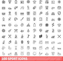 100 sport icons set. Outline illustration of 100 sport icons vector set isolated on white background